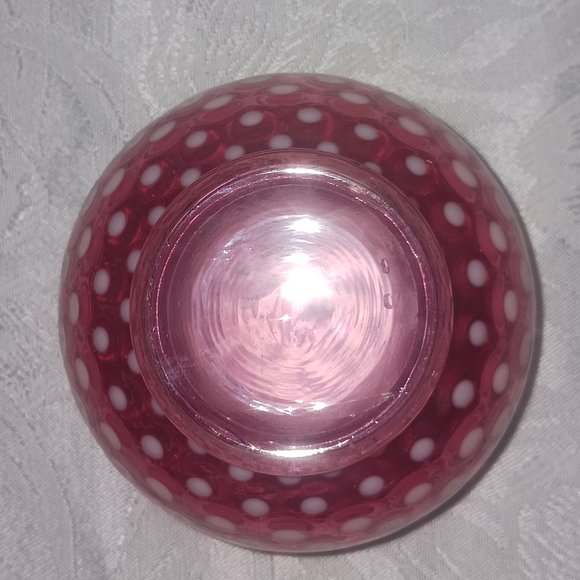 Vintage Fenton Cranberry Opalescent Polka Dot Rose Bowl - Picture 4 of 4